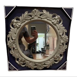Distressed 20" Round Grey Filigree Decorative Wall Mirror NEW